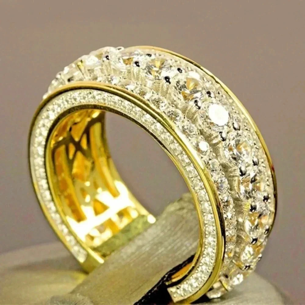 💎Eternity Band 18K Gold Plated Cubic Zircon EngagementRings for Women,UNVN12364 - Picture 1 of 6